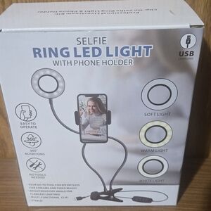 Selfie Ring LED Light with Phone Holder - Black